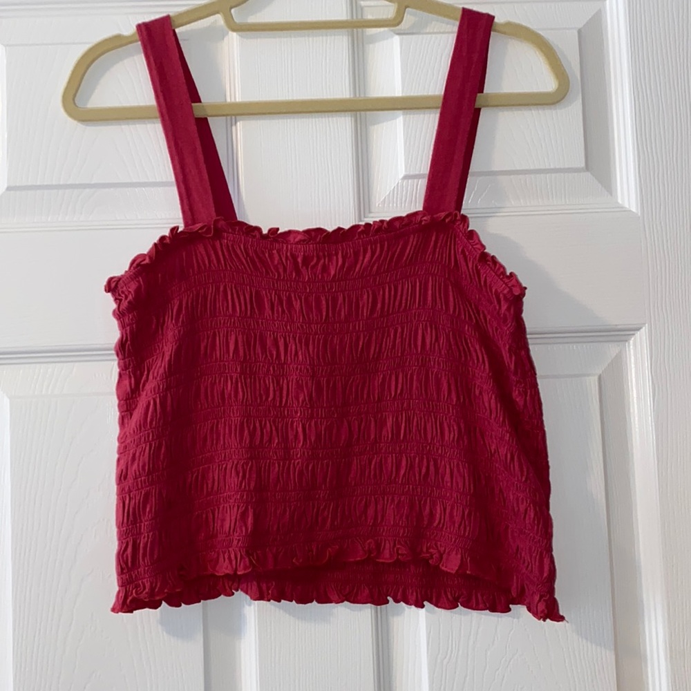 american eagle magenta ruffle crop tank top